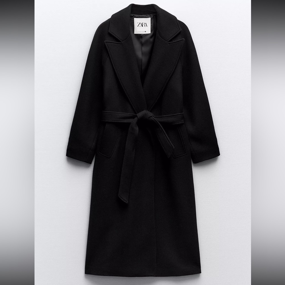 Zara Long Belted Wool Blend Coat